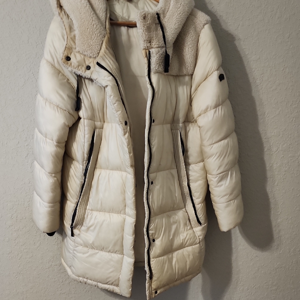 Koolaburra Cream Quilted Puffer Coat with Stand-Up Collar